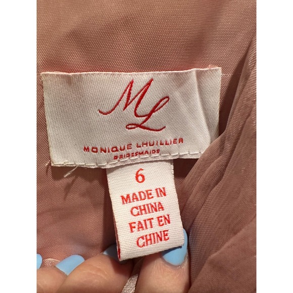 ML by Monique Lhuillier Blush One Shoulder Chiffon Gown Dress Bridesmaid Size 6 - Picture 4 of 8